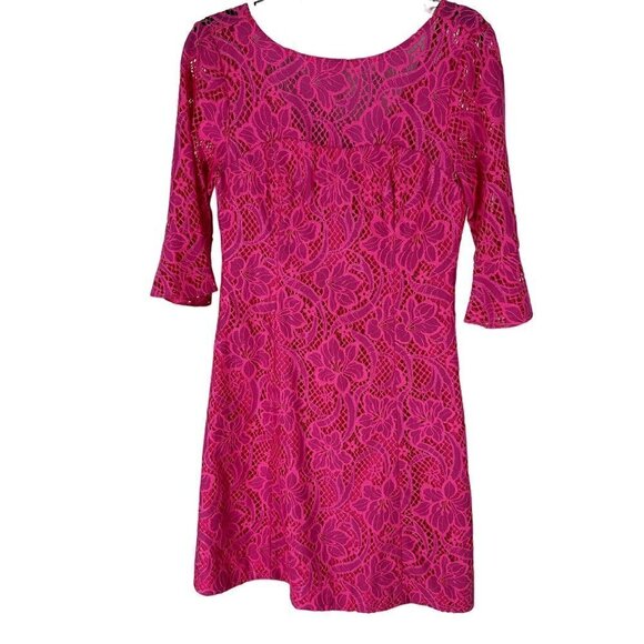 NWT $278 Lilly Pulitzer Allyson Dress Hot Pink Lace Floral Overlay Size 4 - Picture 3 of 17